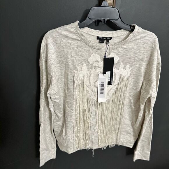 Sachin + Babi Jette's  Fringe Pullver Sweatshirt Cream Heather Gray Size XS NWT - Picture 13 of 17